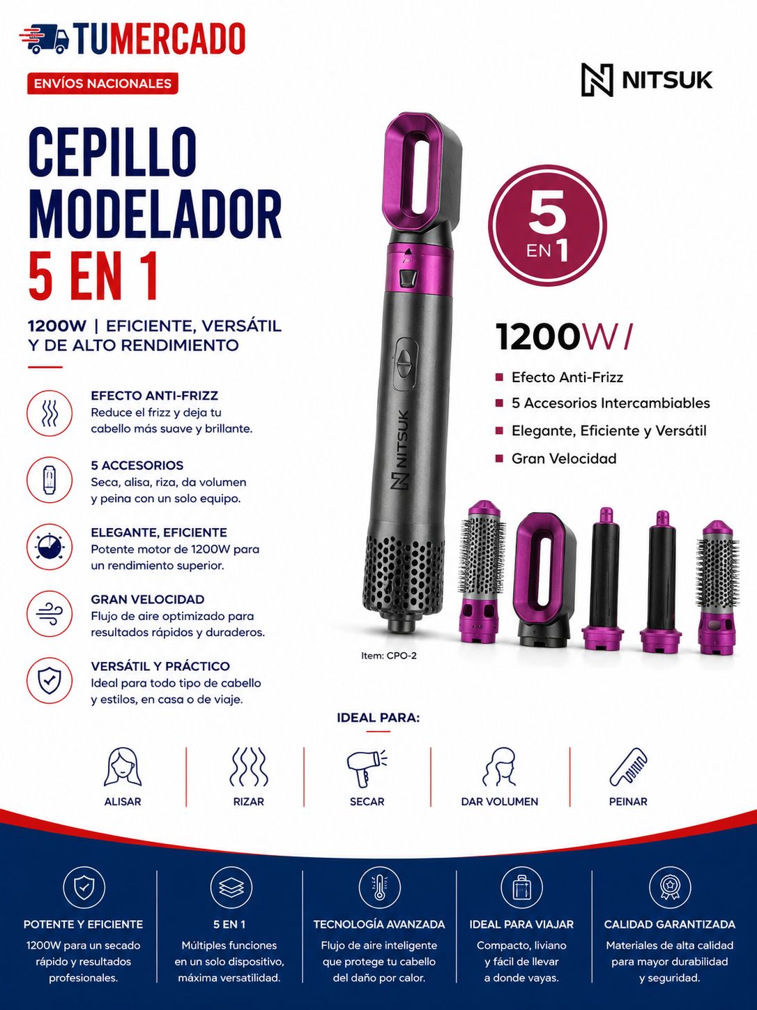 Cepillo modelador 5 en 1