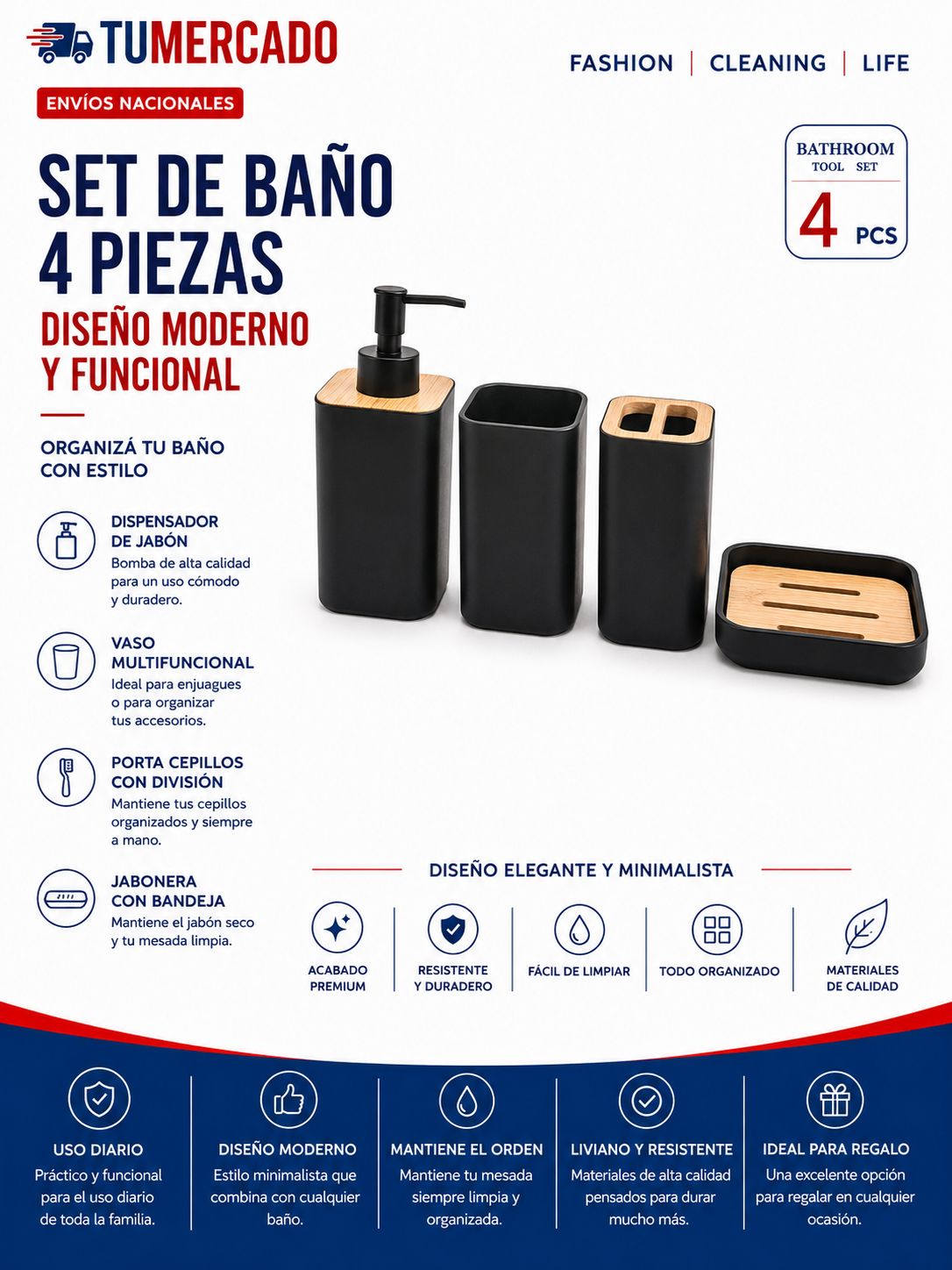 Set de Baño de 4 Piezas
