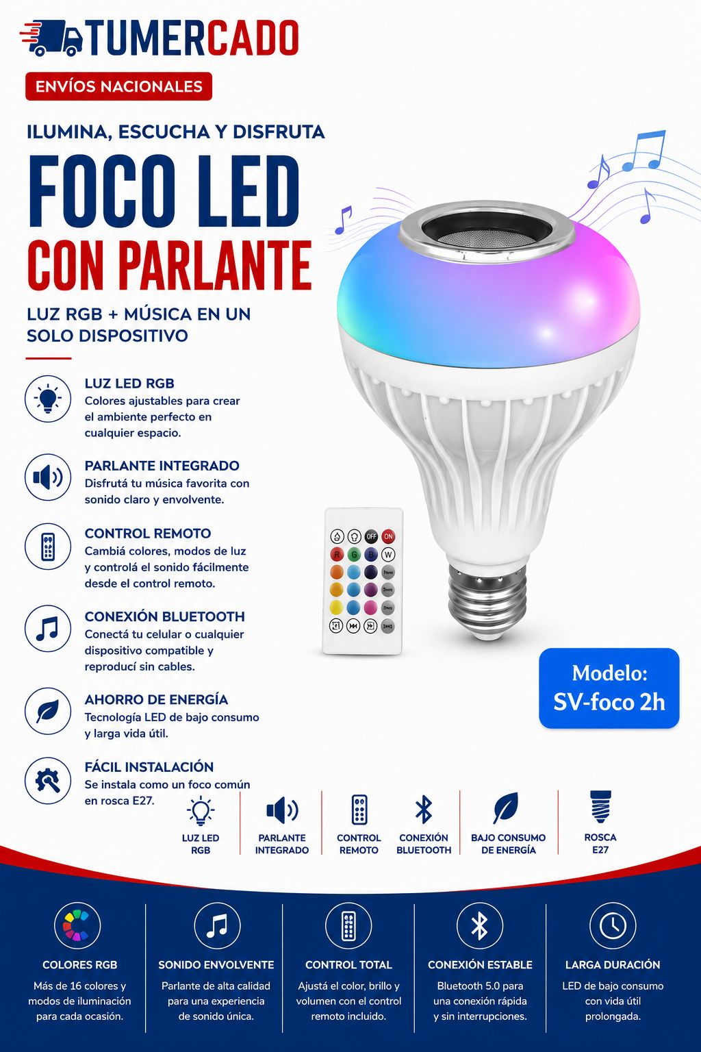 Foco LED RGB con parlante