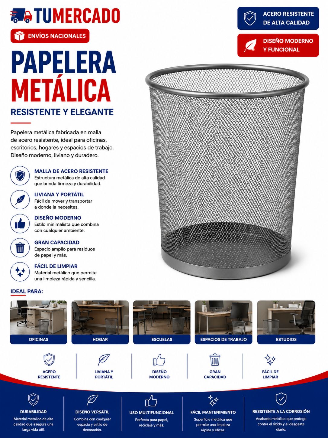 Cesto papelero metálico
