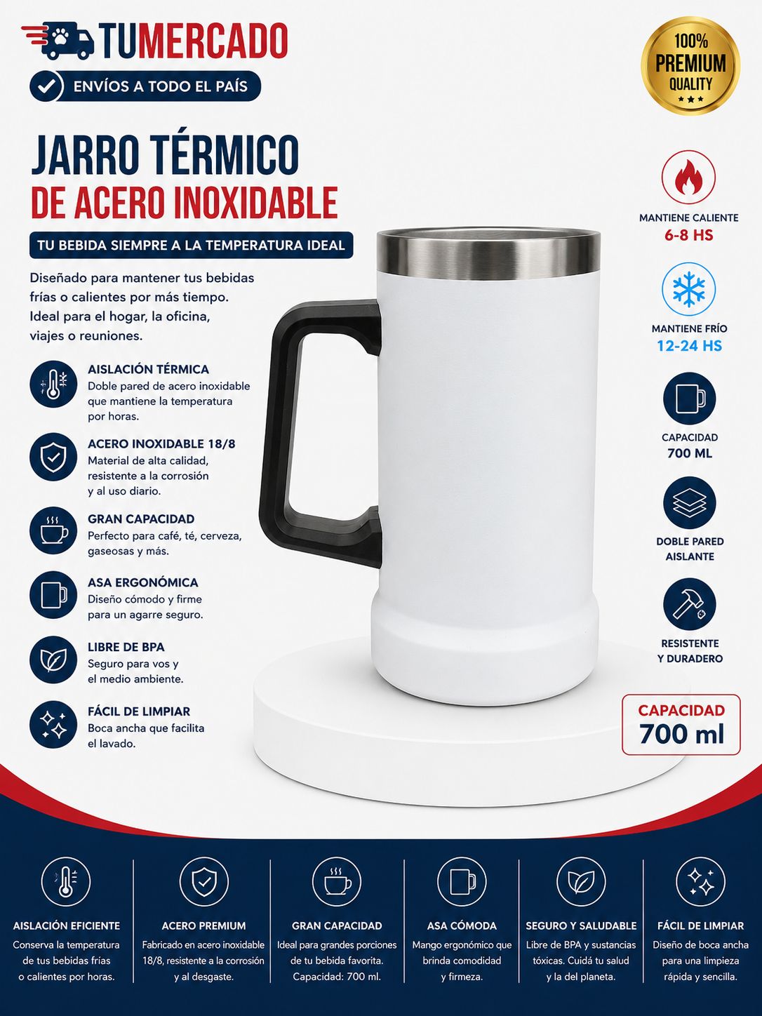 Jarra Vaso de Acero 