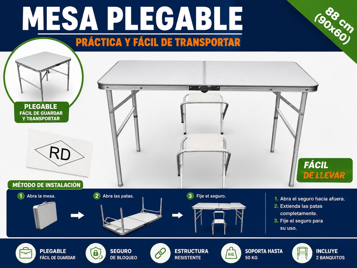 Mesa plegable tipo valija 