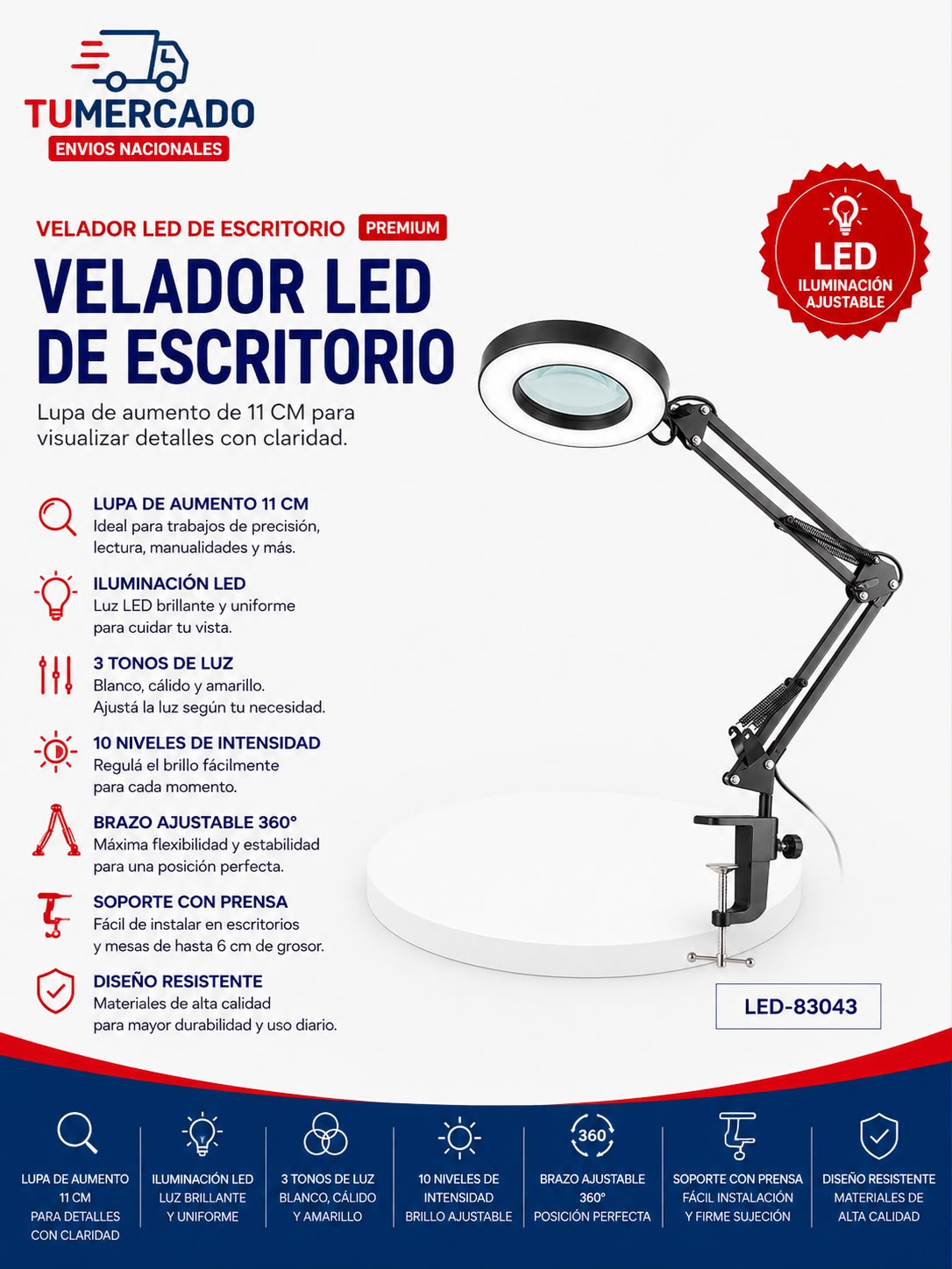 Lampara con brazo y con lupa