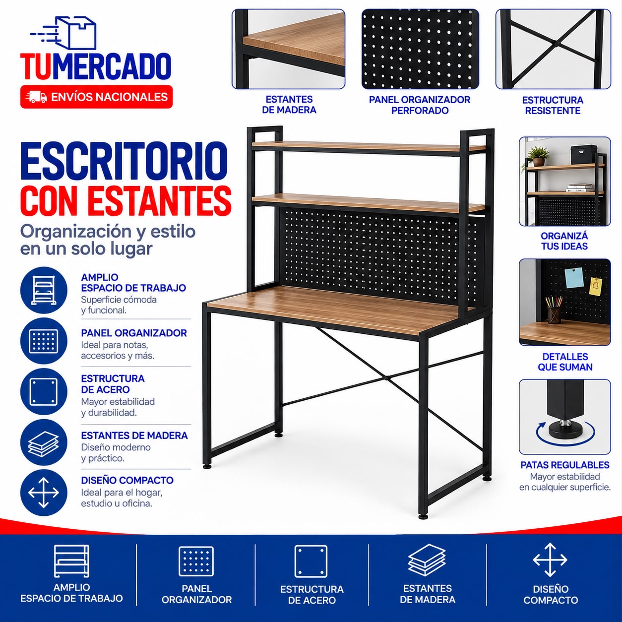 Escritorio con panel organizador 