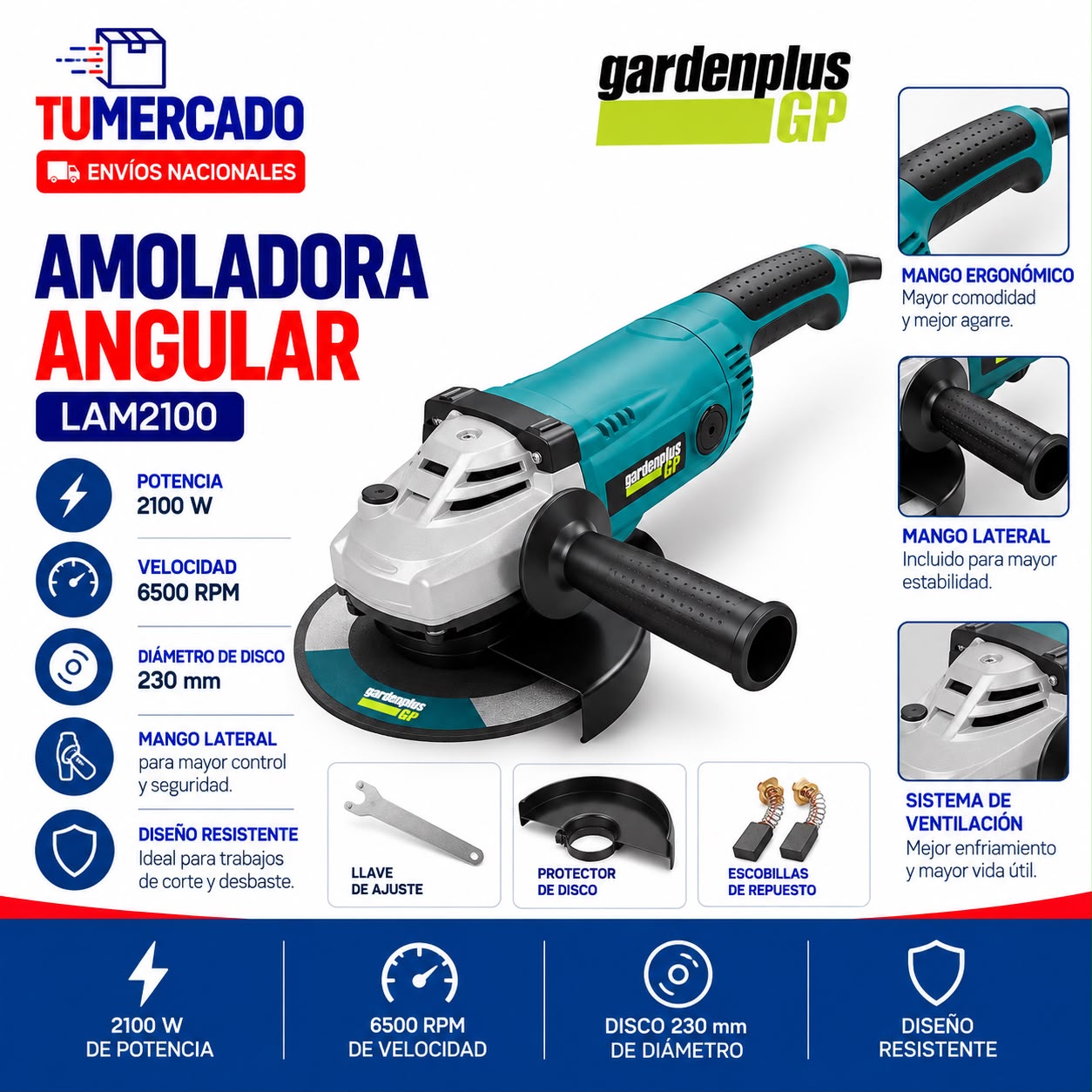 Amoladora angular 2100w para disco 230mm 