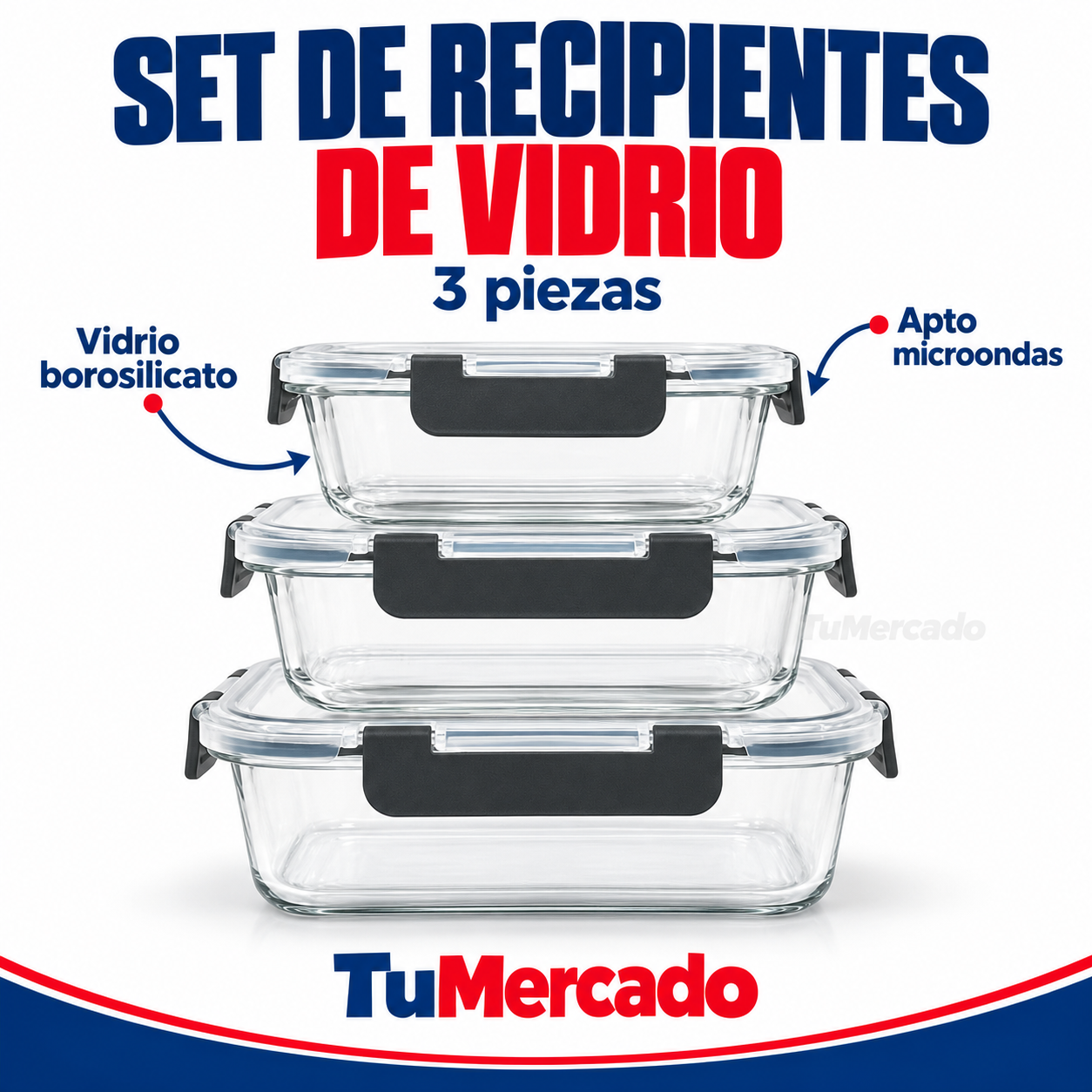 Set x 3 Tupper de Vidrio 