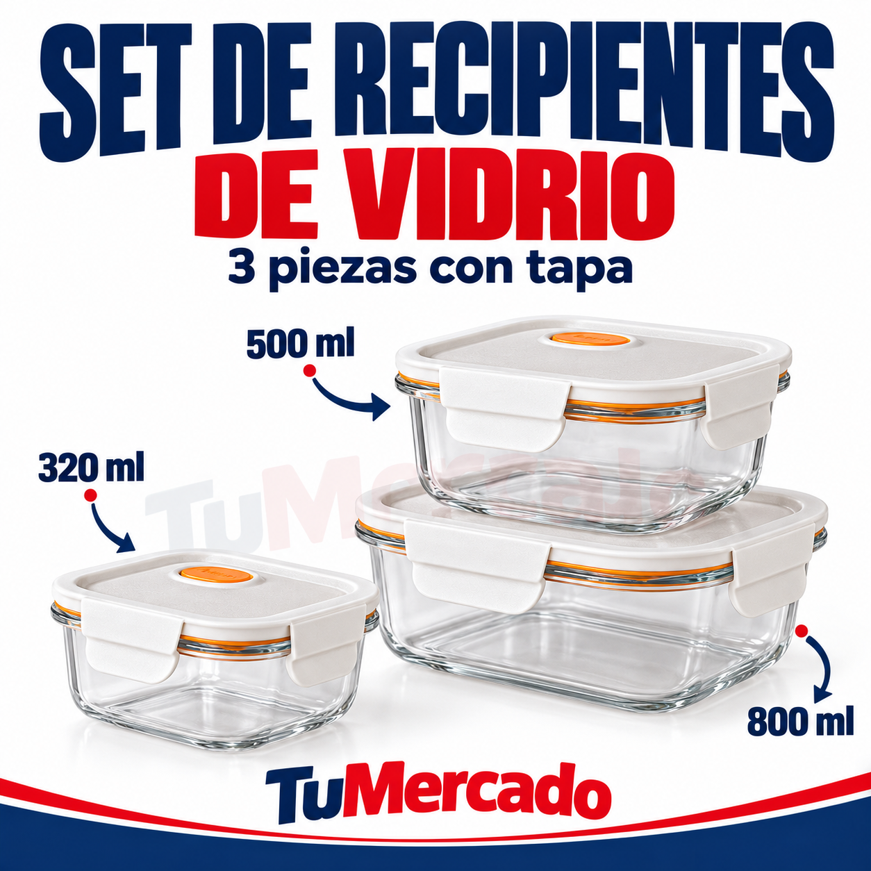 Set x 3 Tupper vidrio hermetico